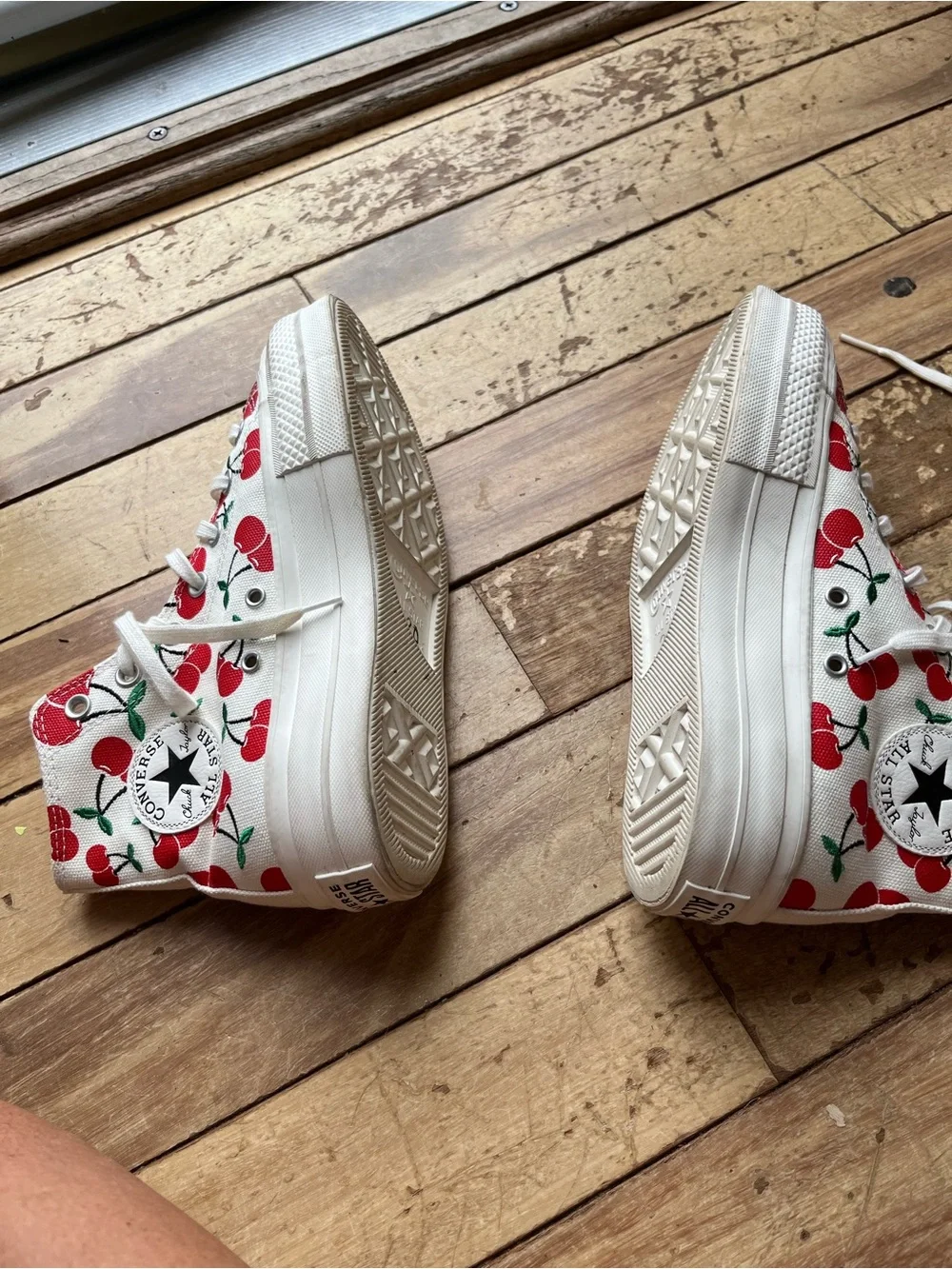 Converse White Canvas Sneakers with Red Cherry Print